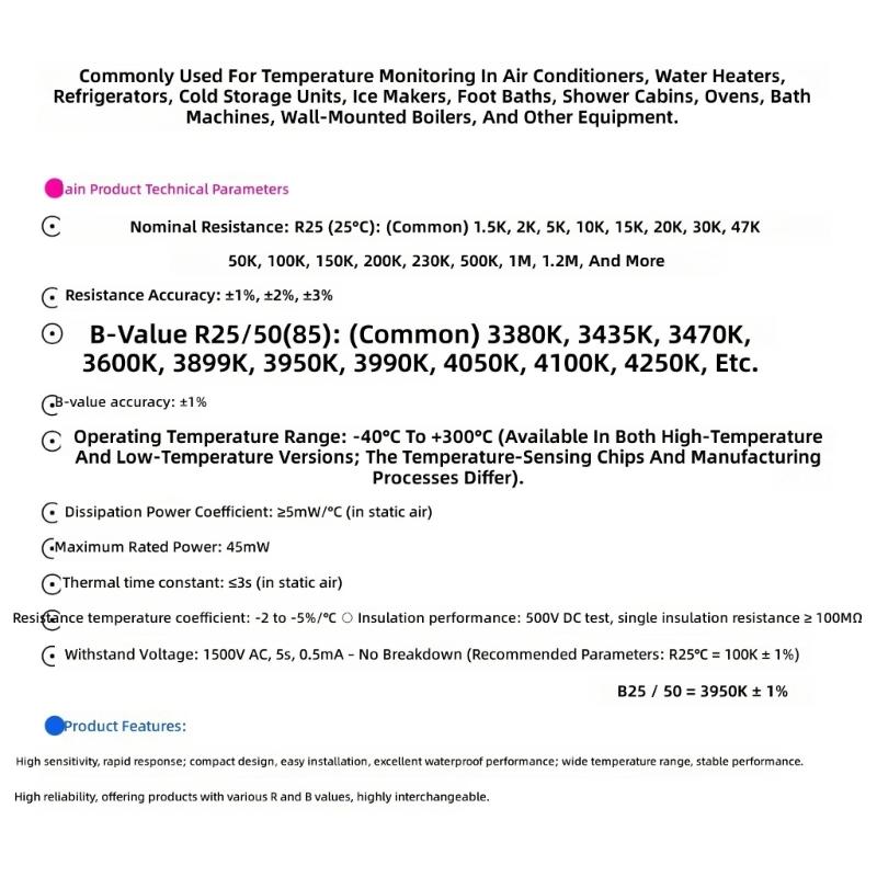 Temperature Sensors Probe With ±1% Accuracy For Industrial Applications -40°C To 300°C 10K Thermistor Probe Industrial