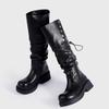 Осень Зима Лакированная Кожа Панк Готика Платформа Женские Сапоги до Колена Модные Ботильоны Мотоциклетные Ботинки с Кнопками-Заклепками на Каблуке