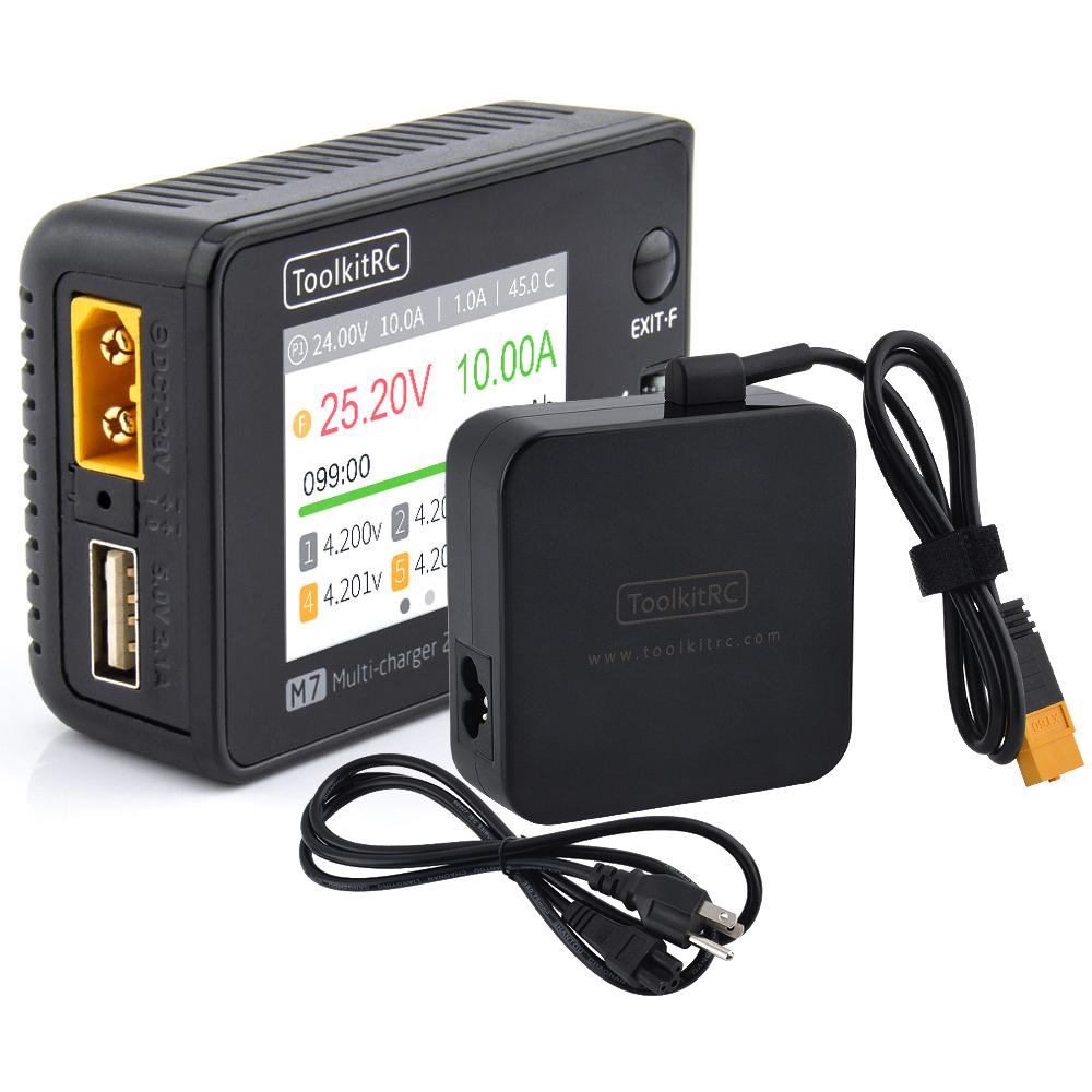 ToolkitRC M7 200W DC Balance Charger/Discharger ADP100 100W Adapter (EU/US) For 1-6S Lipo LiHV LiFe Lion RC Battery