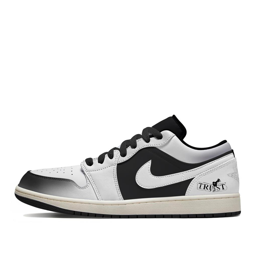 Jordan Air Jordan 1 Slip Resistant Abrasion Resistant Low top Vintage Basketball Shoes Unisex White Black 553558-081(Team661-)