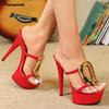 Fashion 15cm High Heels Fashion Platform Sequined Women Slippers Sandals Runway Style Chunky Heeled Summer Slides Sexy Nightclub Shoes