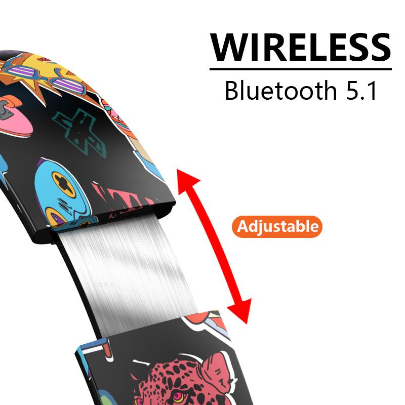 VAORLO Graffiti Glowing Headphone Ture Wireless Bluetooth 5.1 Super Bass HiFi Stereo IPX7 Waterproof Noise Reduction For Game