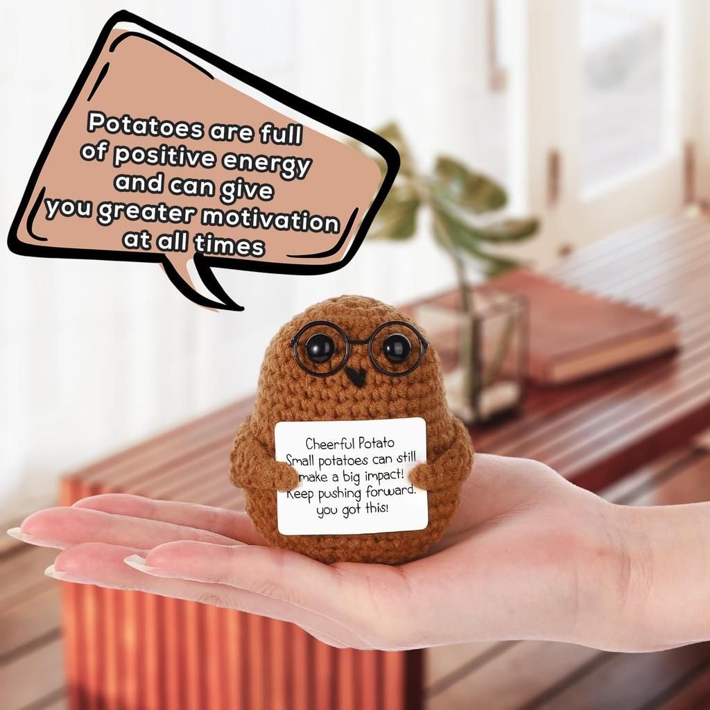Funny Handmade Crochet Glasses Potato Doll Birthday & Christmas Gifts Crochet Positive Potato Desktop Ornament Home Decoration