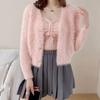 Women's Faux Mink Velvet Sweater & Cardigan Set with Bow Button - Autumn/Winter Japanese Style.