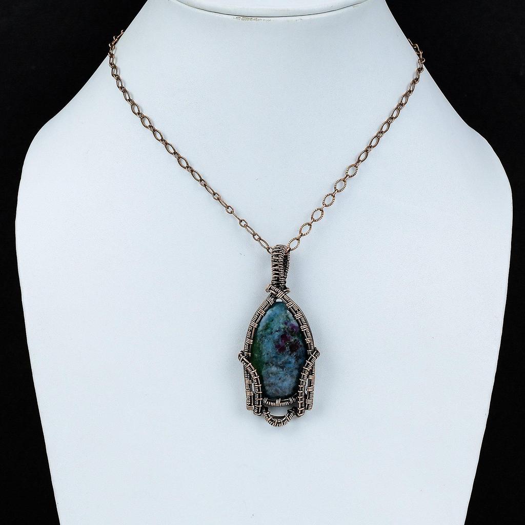 Ruby In Blue Kyanite Pendant Copper Wire Wrapped Jewelry Real Gemstone Pendant Copper Wire Wrapped Pendant Handmade Pendant Jewelry For Gift