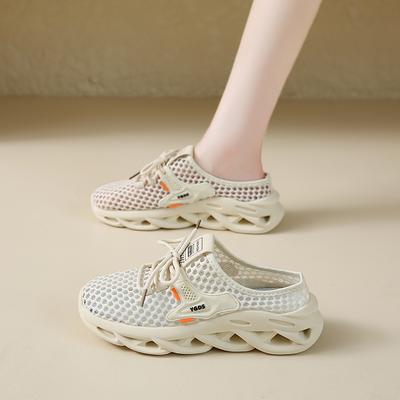 Модные женские дышащие сетчатые мюли для ходьбы с открытой пяткой, слипоны, домашние шлепанцы с закрытым носком для леди, уличные тапочки