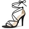 Allegra K Women's Black Pointed Toe Stiletto Heel Sandals with Lace-Up Heels and Straps, Size 23.5cm