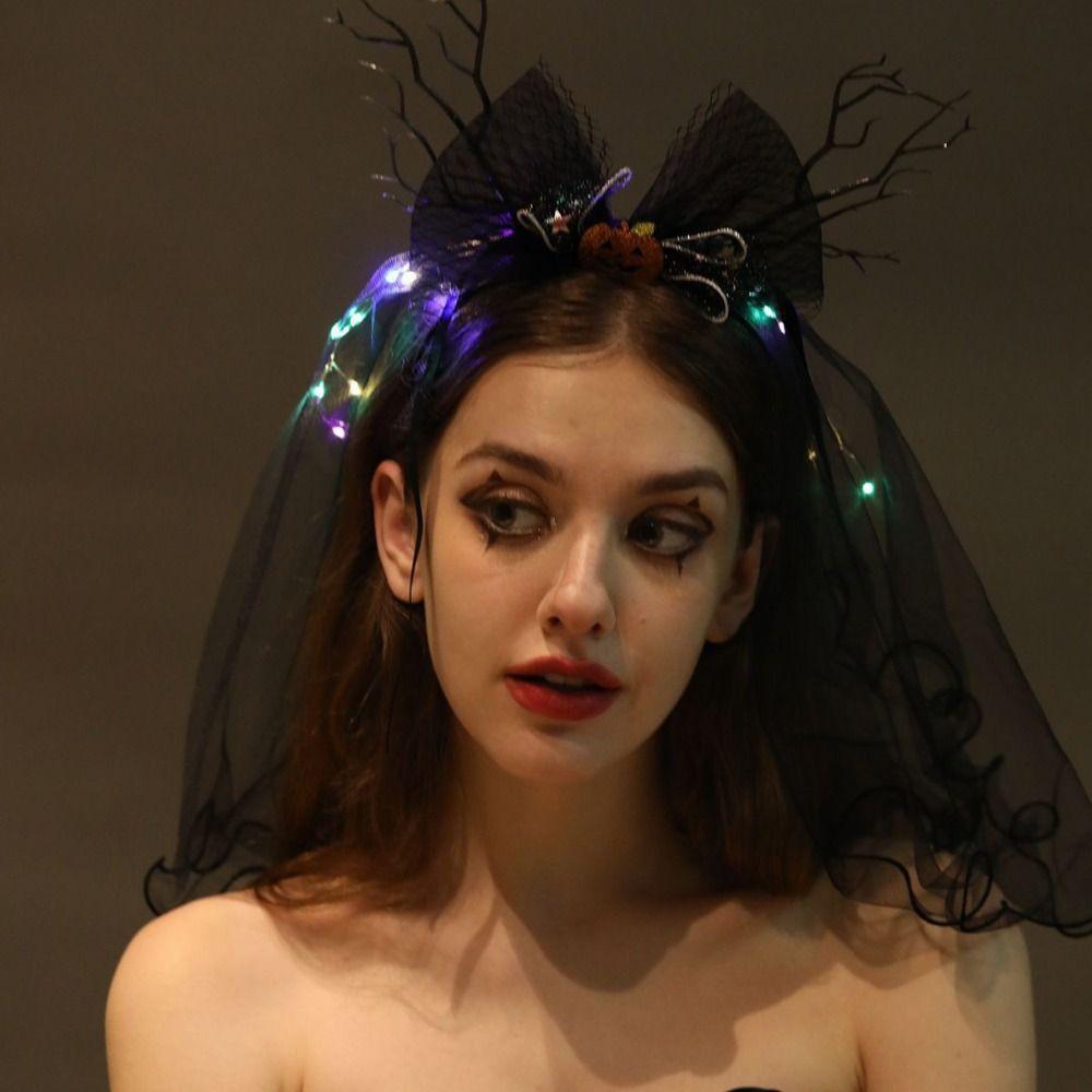 Ghost Halloween Hair Hoop Luminous Mesh Hair Band Fashion Halloween Hairband Veils  Cosplay