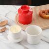 Ceramics Butter Crock with Lid French Butter Dish Keeper Counter Spreadable Soft Butter Container Storage Jar with Water Line Kitchen Supplies