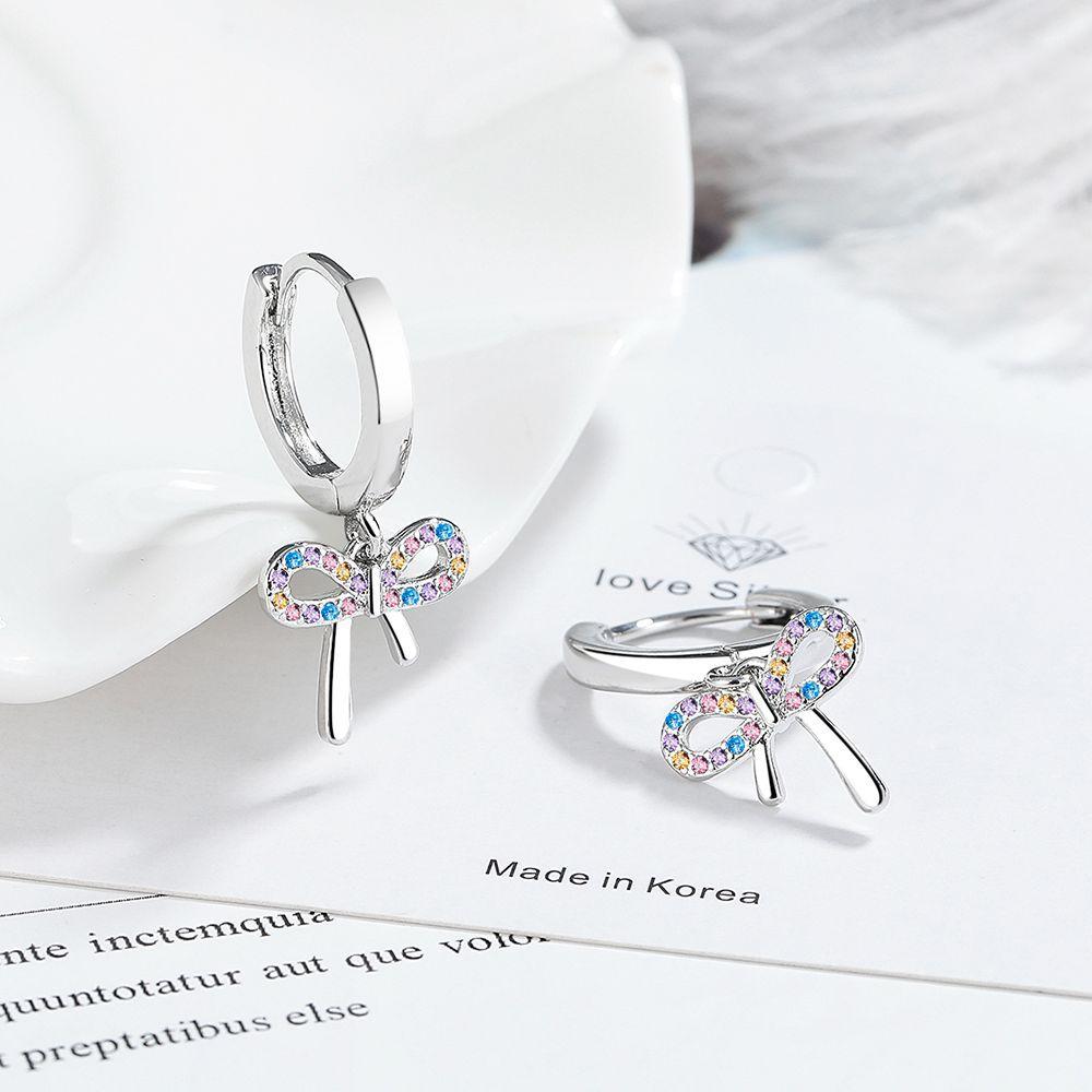 New Real 925 Sterling Silver Bow Earrings for Women Teens Bowknot Hoop Huggie Ribbon Tassel Earrings Wedding Jewelry Gift