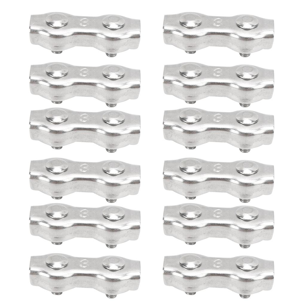 M3 12Pcs Stainless Steel Wire Rope Clips Double Grips Cable Clamps Fixing Wirerope Clips