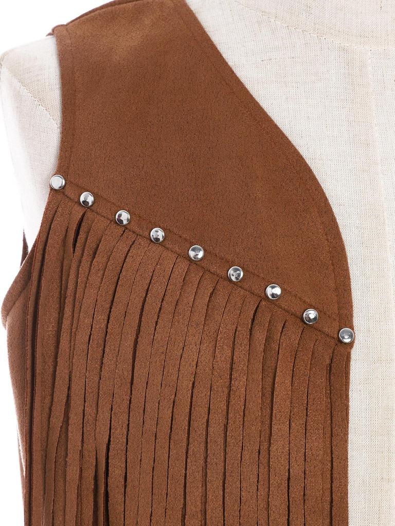 Детский ковбойский жилет унисекс, жилет с открытой передней частью, декоративные заклепки на груди, дизайн с кисточками, бахрома по подолу, костюм для западной вечеринки