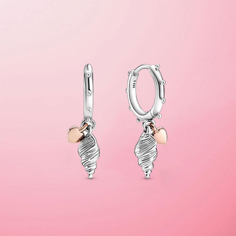 Hot Daisy Earrings Summer 925 Sterling Silver Earring Heart and Conch Shell Earrings Women DIY Jewelry Rose Gold Earrings