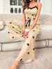 [Customized] New European and American love printing suspender pajamas set casual loungewear women's summer