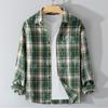 Мужская осенняя повседневная свободная клетчатая рубашка с длинным рукавом на пуговицах
