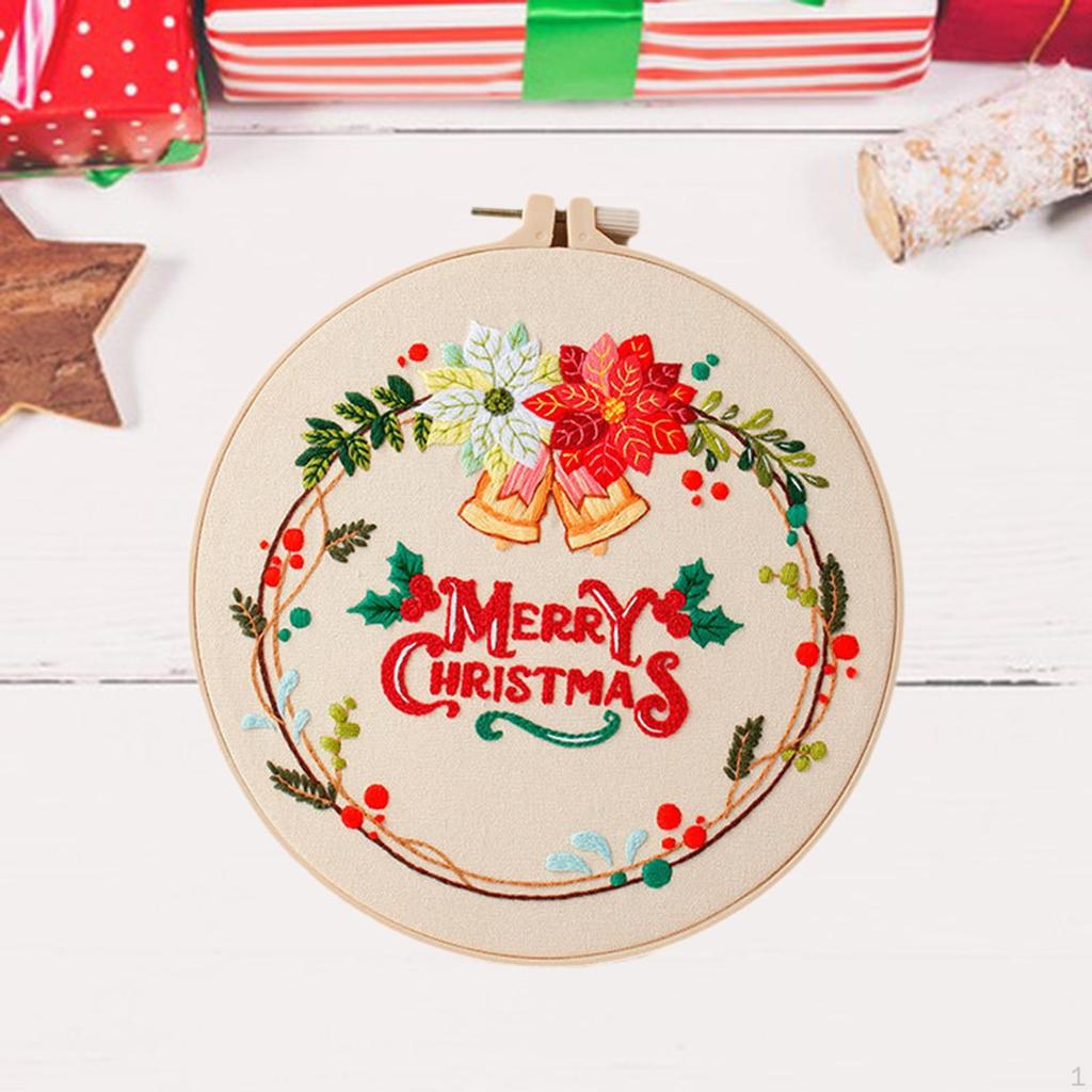 Christmas Cross Stitch Kit with 20cm Embroidery Hoop for DIY Crafting