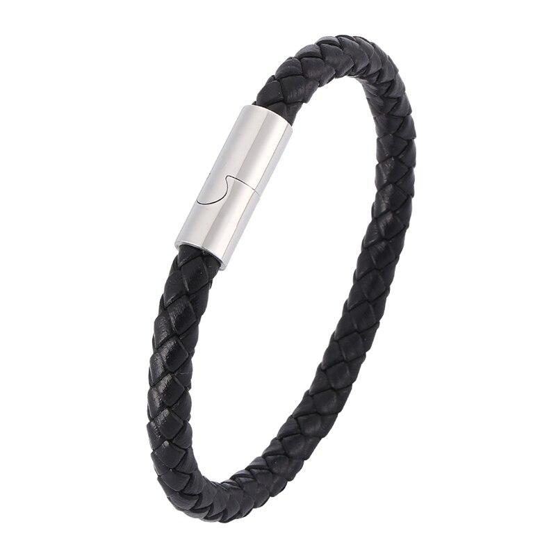 Fashion Men Women Black Brown Genuine Braided Leather Bracelet Stainless Steel Clasp Bracelets Bangles Jewelry