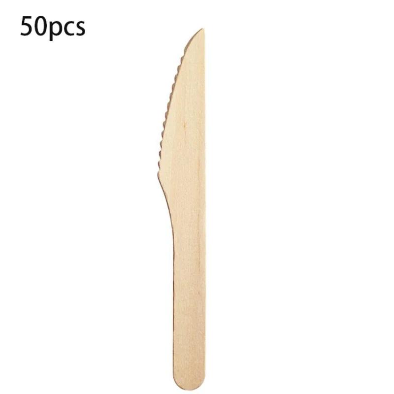50/100PCS Natural Wooden Disposable Cutlery Set Dessert Cake Knives Forks Spoons for Parties Weddings Cafes Tableware Supplies