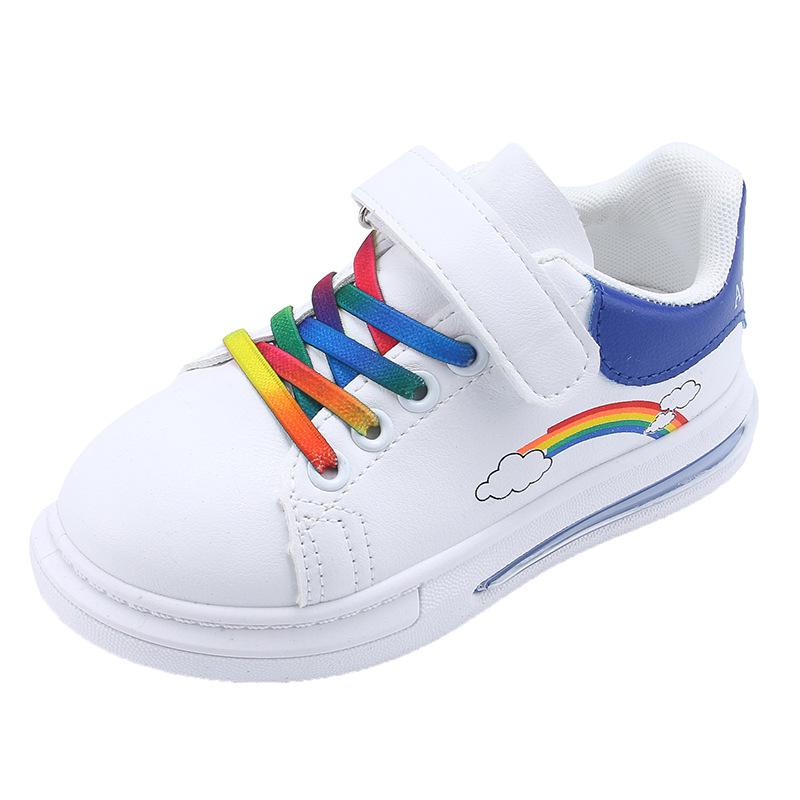 Spring and Autumn Children's Board Shoes Boy's Rainbow Shoes Girl's Small White Shoes Waterproof Leather Top Children's Casual Shoes Soft Soled