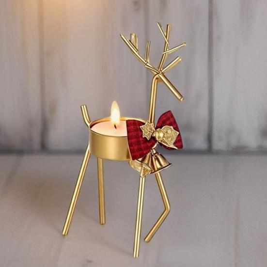 Yousheng Christmas Reindeer Tealight Candle Holder Gold Iron Decoration for Table Window Versatile Christmas Holiday Decor