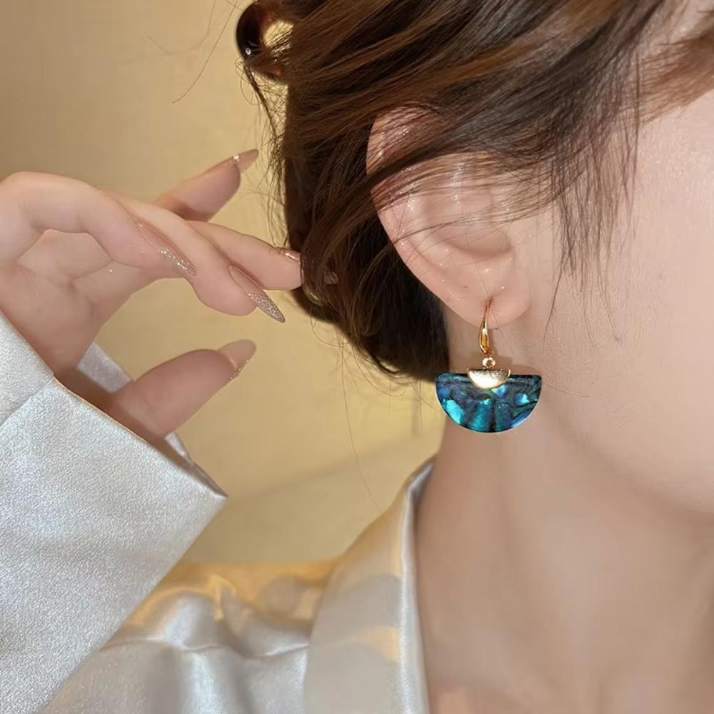 Smudging Chinese Style Earrings Exaggerated Vintage Earrings Semicircle Fan-shaped Earrings Women