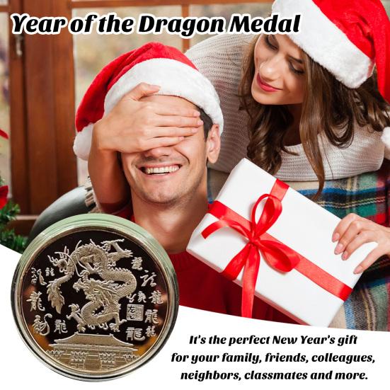 2 шт. 2024 год Дракона, сувенирная медаль золотого, серебряного цвета, металлическая круглая круглая монета в китайском стиле по зодиаку года Дракона, коллекция монет, подарок на память