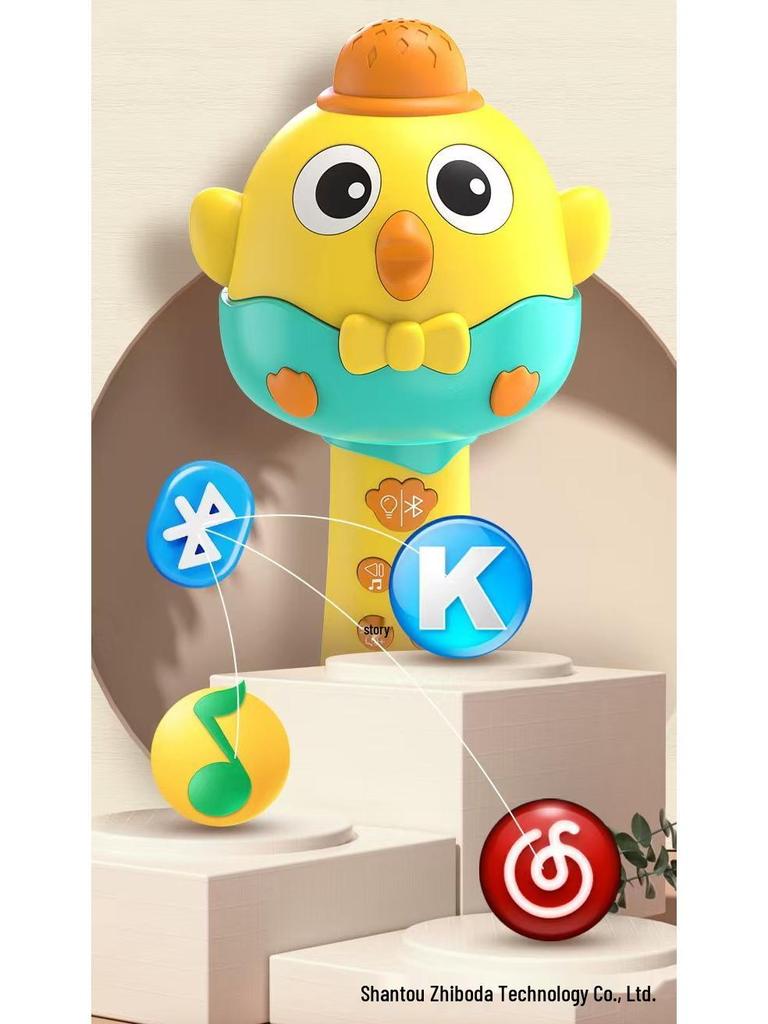 Детский милый микрофон-караоке с беспроводным Bluetooth и динамиком в виде цыпленка - Игрушка «Все в одном» для пения и музыки.