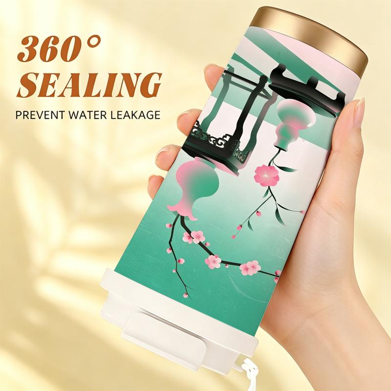 532ml Coffee Mug Vase Plum Shelf Motif Strap Coffee Cup Unisex Commuter Coffee Mug Premium Gift Water Cup Leakproof Flip Car Cup