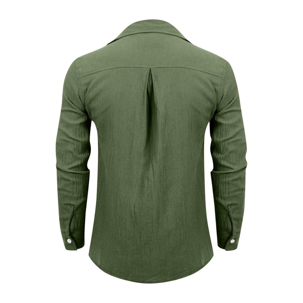 Designer Spring Summer Men's Casual Cotton Linen Solid Color Long Sleeve Shirts Loose Shirts