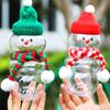 3Pcs/Set Cute Plastic Christmas Snowman Shape Milk Juice Bottles with Lids&Cap Transparent Cup
