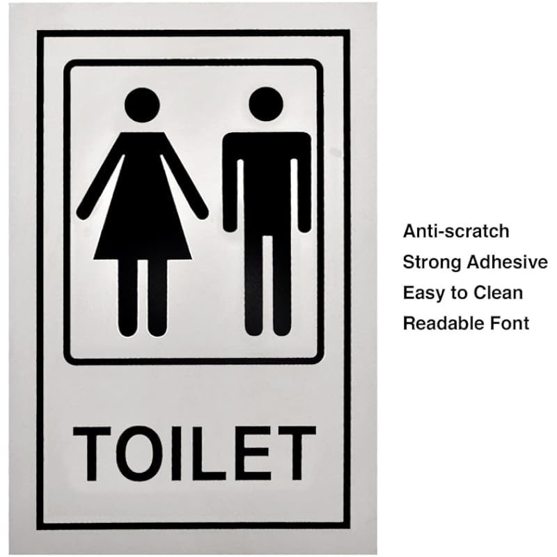 Buzz Cool Metal Silver Toilet Sign Board Sticker | Self Adhesive Ladies and Gents Washroom Signage | Restroom Sign Board