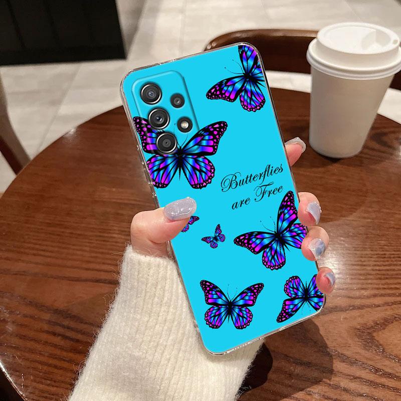 Pink Butterfly Clear Soft Phone Case For Samsung Galaxy A56 A57 A37 A55 A54 A36 A35 A26 A25 A16 A17 A07 A52 A34 A53 A21s Cover