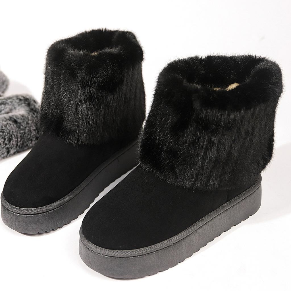 Women's Winter Warm Thickened and Padded Thick Bottom Flat Heel Short Boots Warm Mid-top Snow Boots