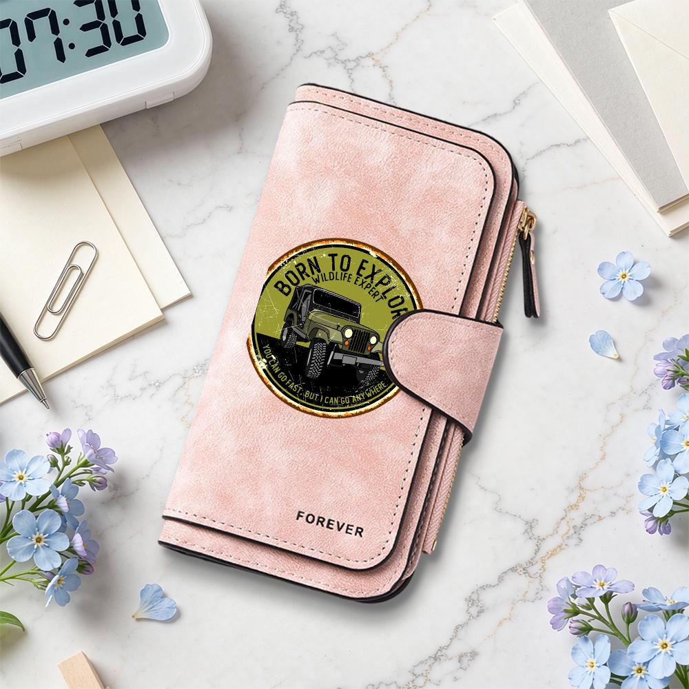 Vintage Off-road Pattern Long Wallet for Outdoor Lovers Large Capacity Multi-card Slot PU Wallet for Daily Carry
