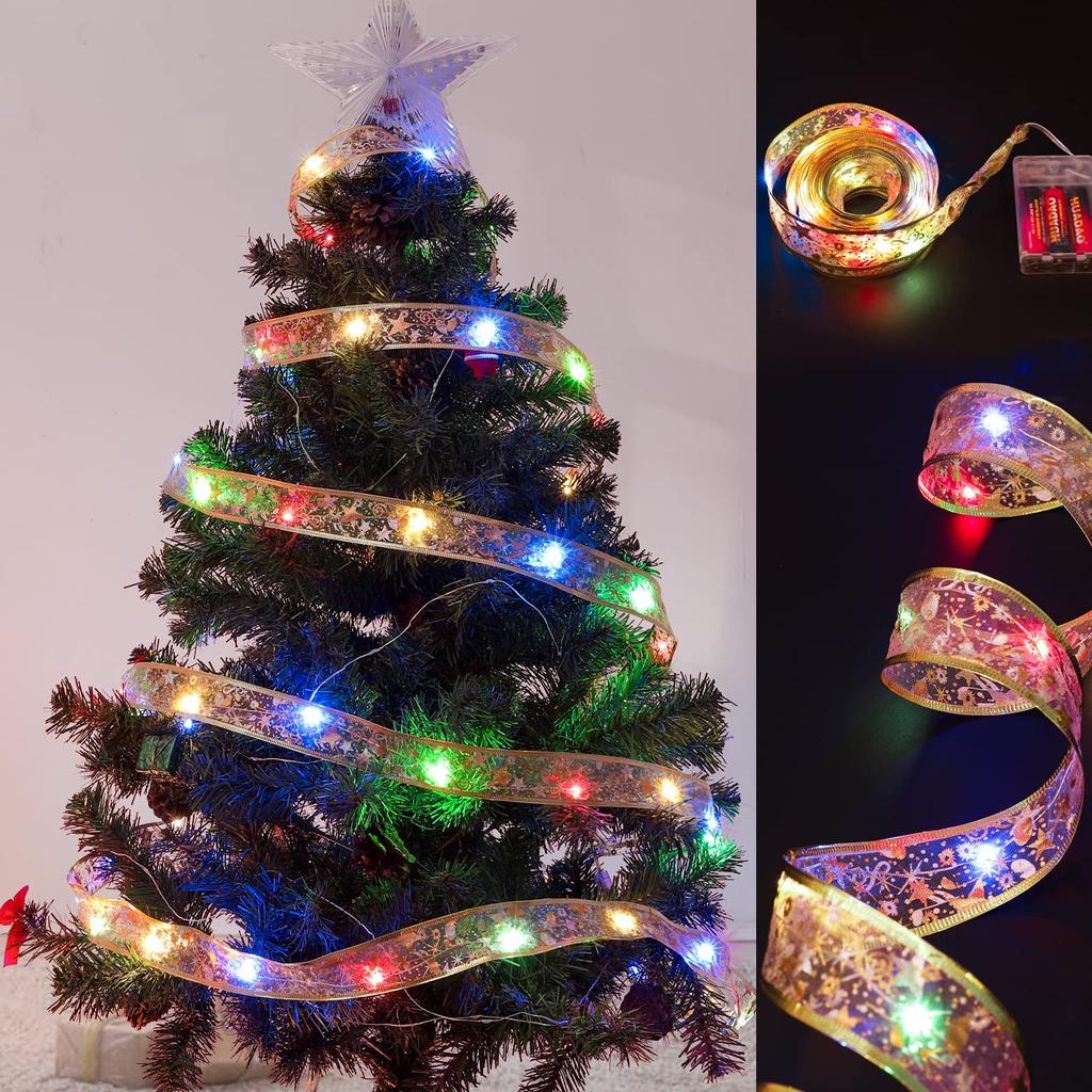Christmas Ribbon Fairy Light Christmas Decoration DIY Bows String Light Tree Ornaments For Home Xmas Decor New Year Navidad
