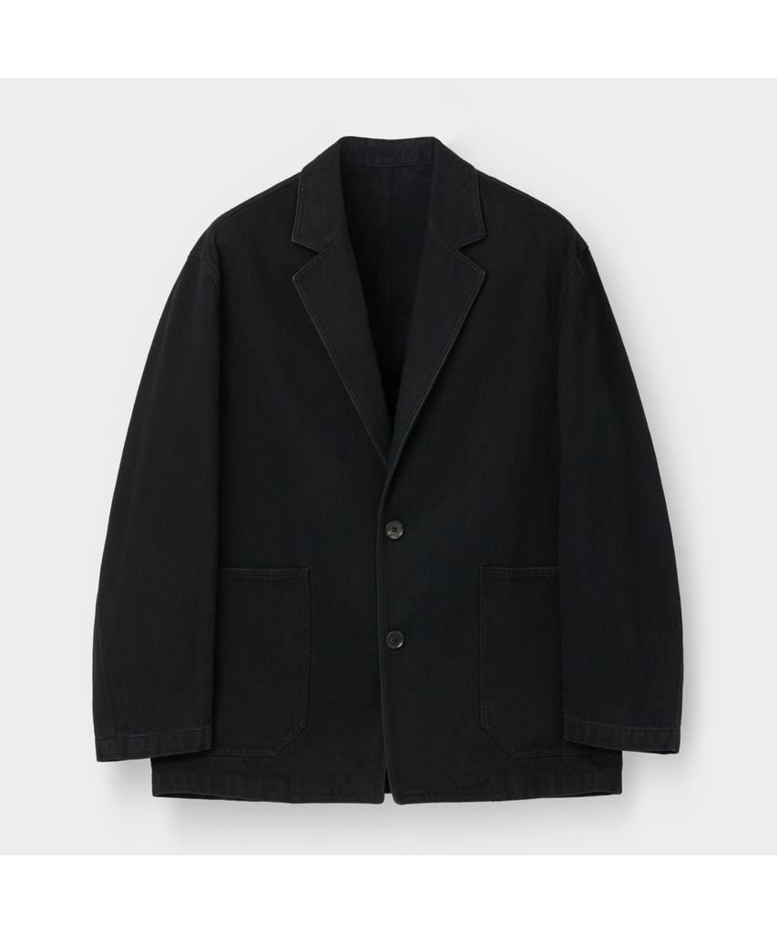 Customellow Black Notched Lapel Denim Jacket Cwjas26111Bkx