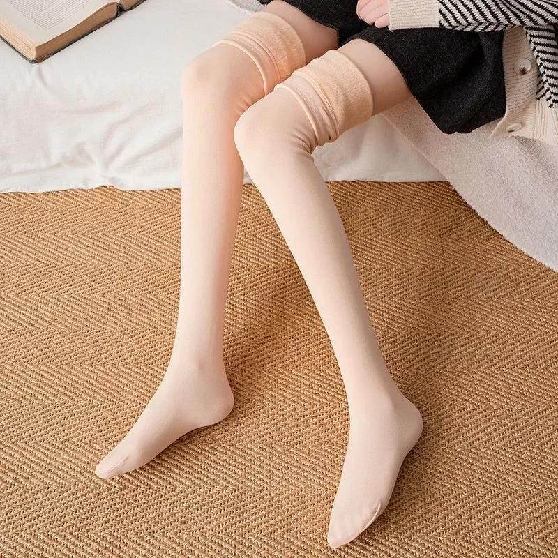 Плюшевые длинные носки выше колена, бархатные толстые носки до колена с силиконовой подушечкой, противоскользящие чулки до бедра, зимние теплые гольфы с высоким голенищем