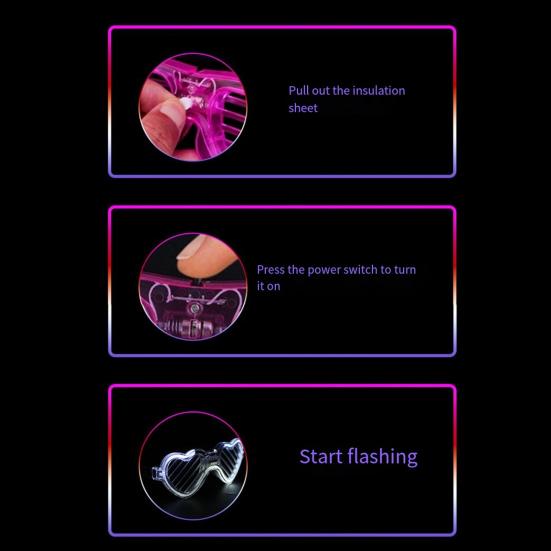 Kids Glow-in-the-Dark Glasses 3 Light Modes Light-Up Frames Battery-powered Heart Shape Cosplay