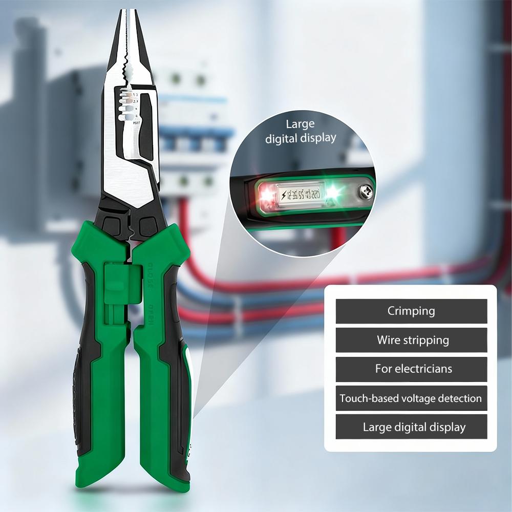 Multifunctional Wire Stripper & Voltage Tester Pliers Foldable Stainless Steel Electrician Tool With Live/Neutral Wire Detection