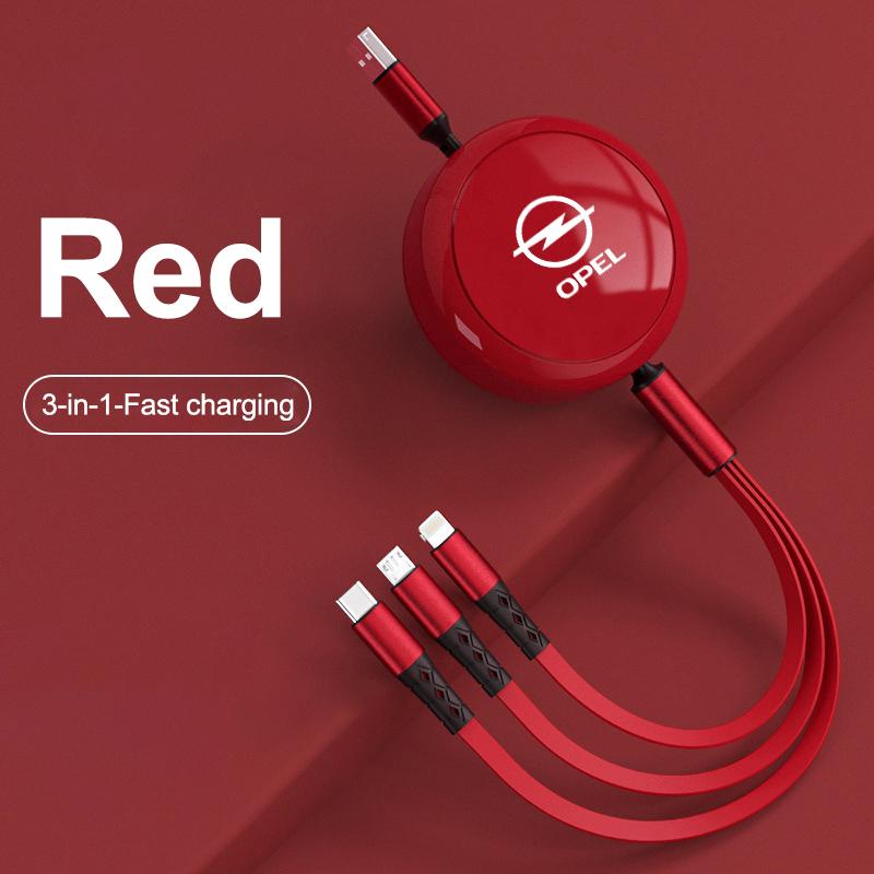 6A 100 Вт Кабель для передачи данных 3 в 1 Быстрый USB-кабель Выдвижной Портативная зарядная линия Для Opel Astra Insignia Vivaro Corsa Mokka Zafira OPC