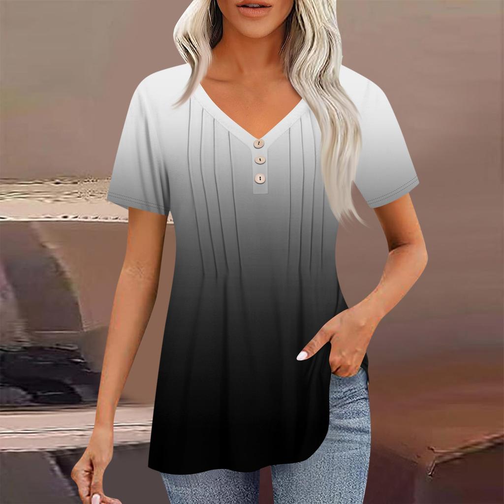Женские рубашки с короткими рукавами, топы, элегантные повседневные рубашки, топы с V-образным вырезом и плиссировкой