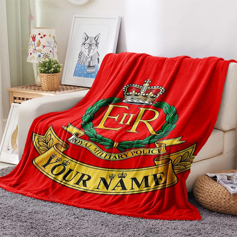 1PC Royal Crest Emblem Custom Name Patterned Flannel Blanket Suitable For All Seasons For Home Decor Warmth And Comfort Gifts Holiday Present