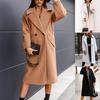 Women Oversize Coat Solid Color Double Breasted Turndown Collar Pockets Overcoat Office