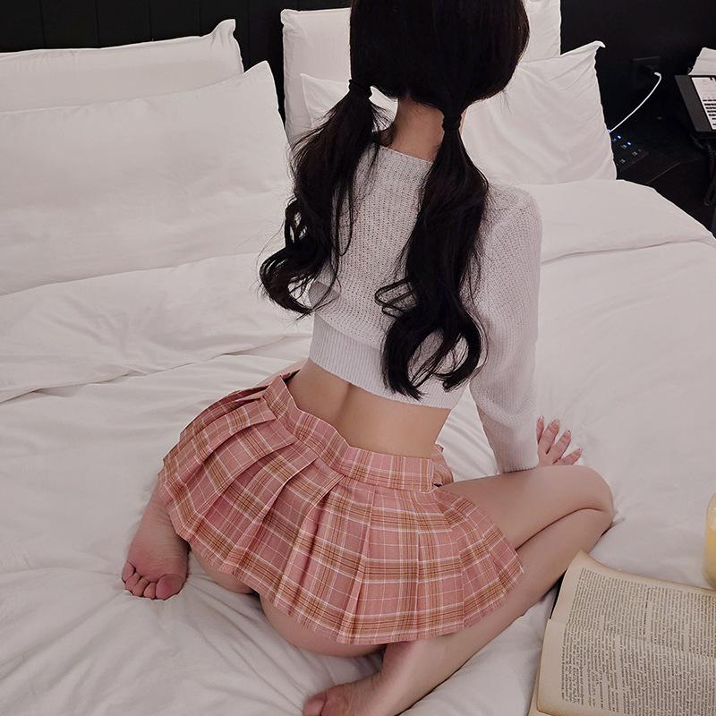 Sexy lingerie sexy jk plaid skirt low neckline sweater set pure desire uniform student 47