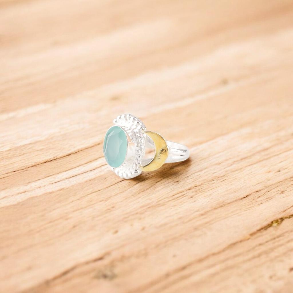 Аква Халцедон Драгоценный Камень 925 Проба Серебряные Украшения Ручной Работы Кольцо на Рождество RR-61-18