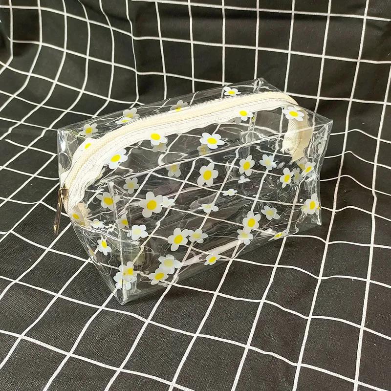 Женская косметичка на молнии с цветочным принтом, прозрачная косметичка, модная прозрачная дорожная ПВХ прозрачная мини-сумка для стирки, клубника