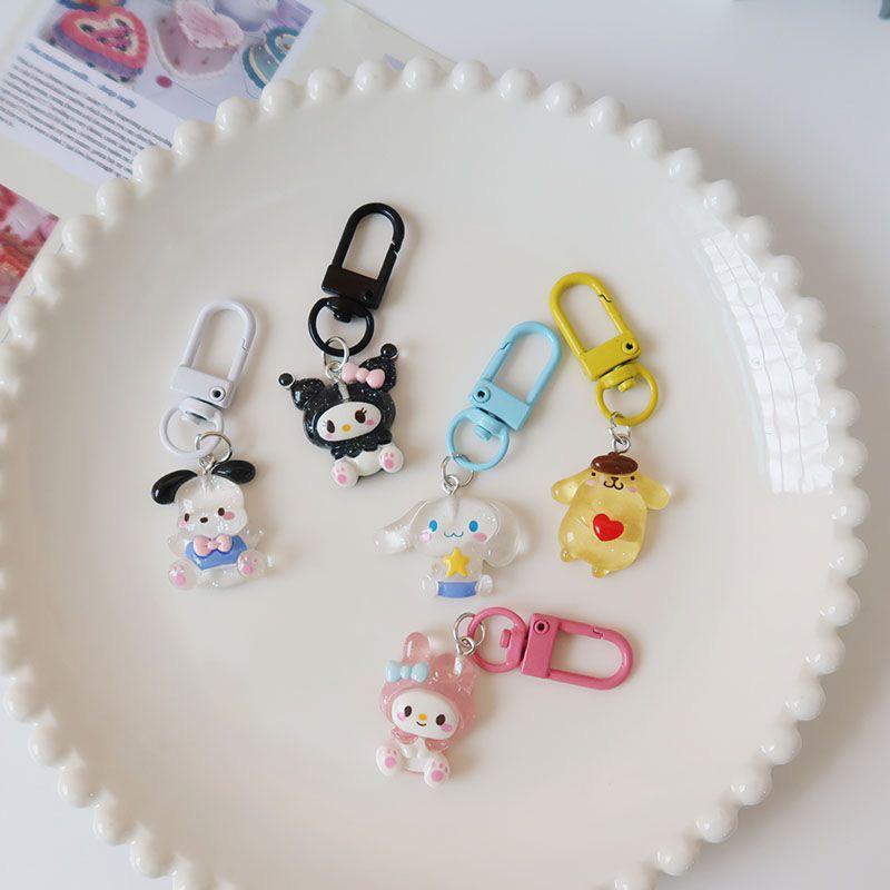 Sanrio Аниме Хелло Китти Прозрачный Мелкий Мерцающий Брелок Мультяшный Пес Циннамон Куроми Мелоди Подвеска на Сумку Милые Аксессуары для Ключей