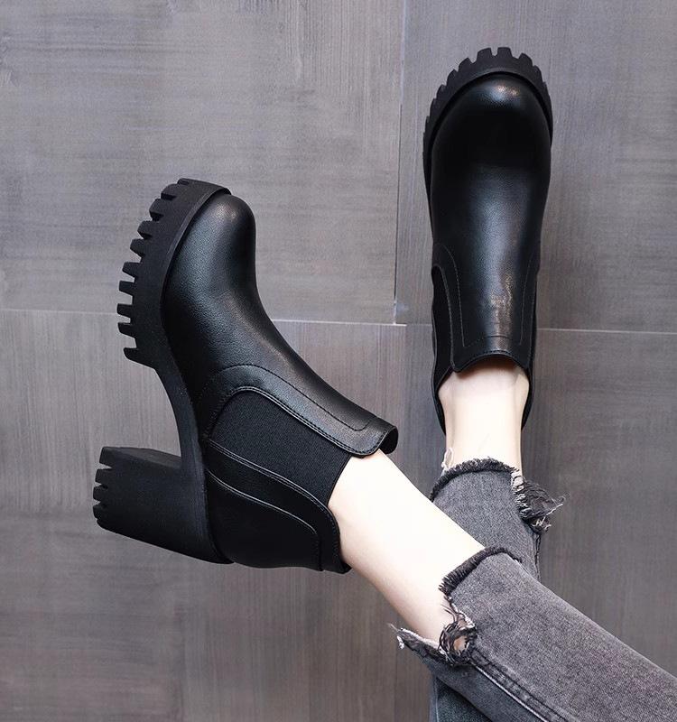 Женские ботинки Высококачественные Повседневные Кожаные Ботинки Толстая Подошва Высокий Каблук Ботинок Черные Рабочие Ботильоны Платформа Повседневные Ботинки Botas Mujer