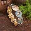 New Enamel Geometric Petal Elastic Bracelet, Women's Fashion Diamond-encrusted Flower Zinc Alloy Bracelet