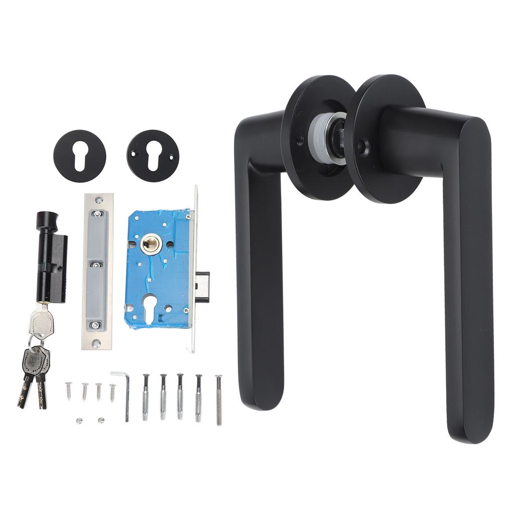 Silent Door Handle Set with Installation Parts Split Type Pure Copper Core Door Entry Locks for Indoor Bedroom Black